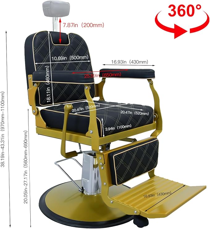 Silla vintage hidráulica para peluquería con reposacabezas miniatura 3