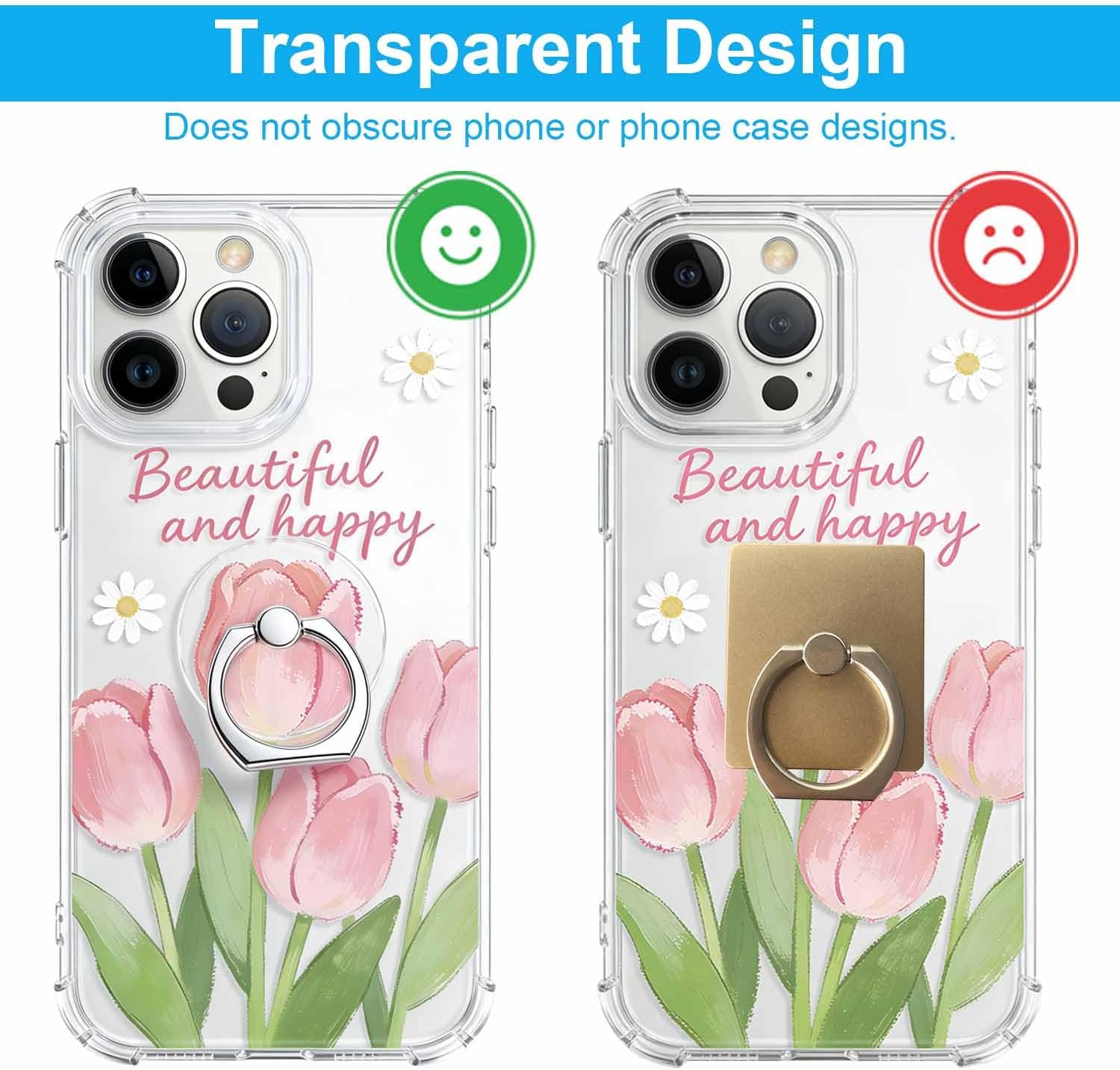 VOVIGGOL Transparent Phone Ring Holder Stand 2 Pcs, 360° Rotation Cell Phone Ring Holder Mobile Finger Kickstand Hand Phone Grip for iPhone, Clear Phone Ring for Phone Case (Round)