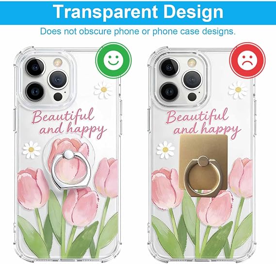 VOVIGGOL Transparent Phone Ring Holder Stand 2 Pcs, 360 Rotation Cell Phone Ring Holder Mobile Finger Kickstand Hand Phone Grip for iPhone, Clear Phone Ring for Phone Case (Round)