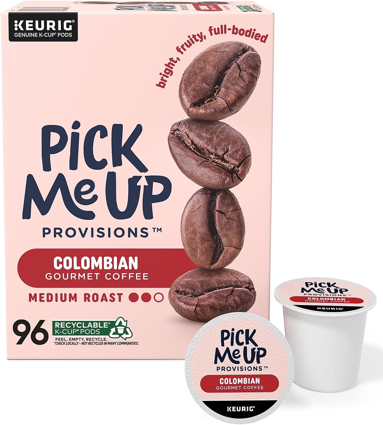 Pick Me Up Provisions Single-Serve Coffee Capsules & Pods Colombian Medium Roast 96 Count K-Cup Compatible Single Serve Coffee Breakroom Office 100% Arabica Coffee