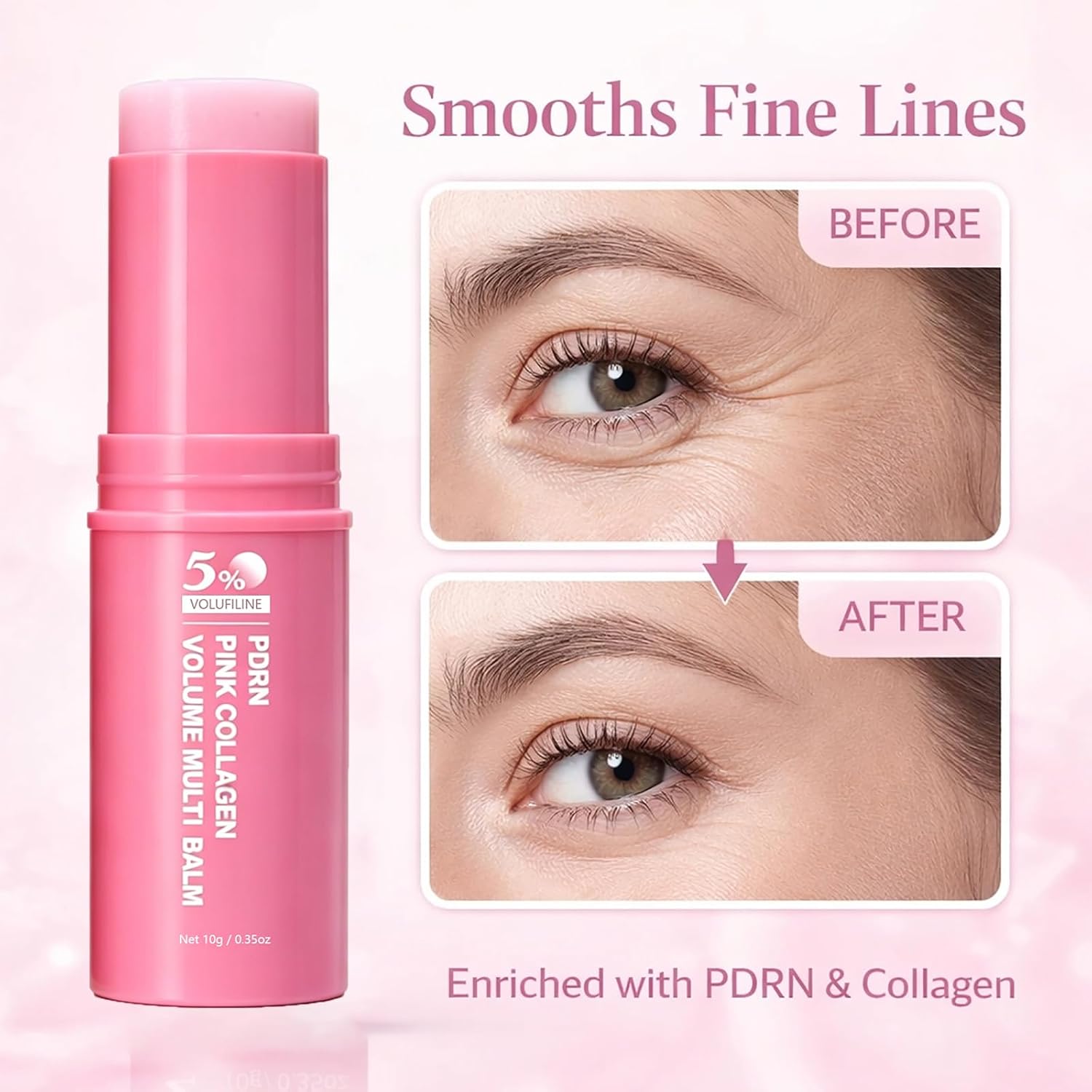 PDRN Pink Collagen Volume Multi Balm with 5% Volufiline NAD Infused, Instant Plumping for Radiant-Looking, Bounce Multi Balm Stick, for Smooth Face & Body for Under-Eyes, Neck - 2pc