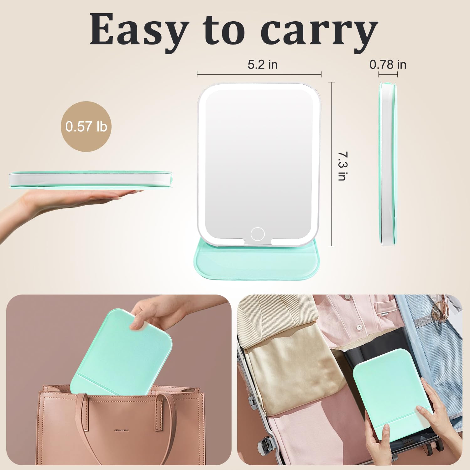Wiederaufladbarer Reisespiegel mit Licht, LED-Make-up-Spiegel mit Lichtern, tragbarer Kosmetikspiegel mit 3 Farben Beleuchtung, dimmbarer beleuchteter Kosmetikspiegel, Reiseutensilien
