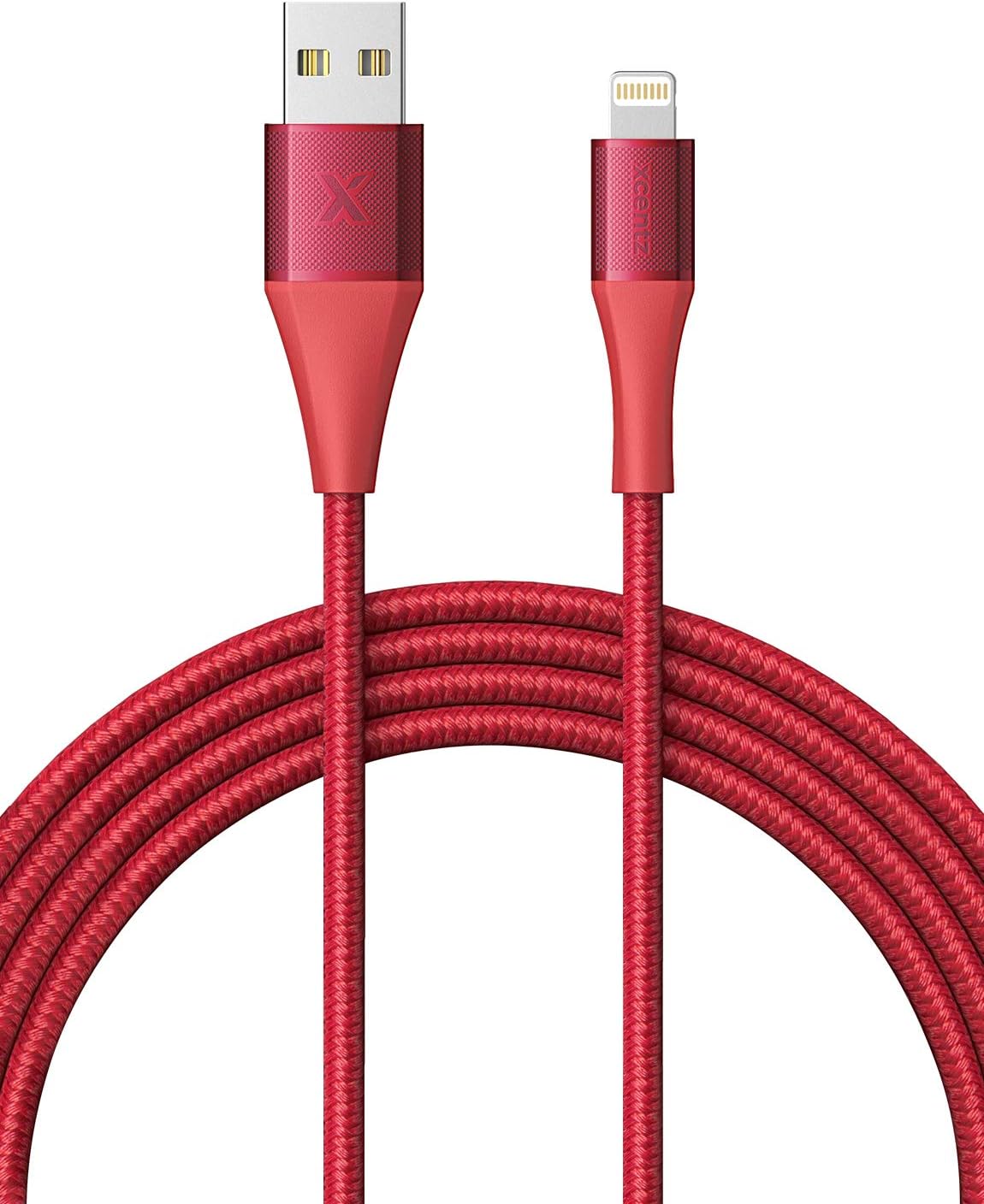 XCENTZ Lightning Cable 3ft, MFi Certified iPhone Charger, Braided Nylon Fast Charging iPhone Cable with Premium Metal Connector for iPhone 11/11 Pro/X/XS/XR/XS Max/8, iPad Mini/Air, Red