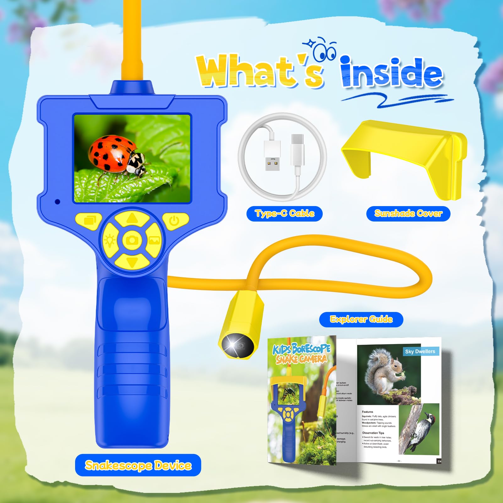 Microscopio Digitale Portatile Giocattolo per Bambini - 2,4 Pollici, sonda Flessibile da 23,6 Pollici con Luce, Impermeabile IP67, SD 32 GB - Regalo bambino 3-12 anni Giocattoli per Pasqua Compleanno