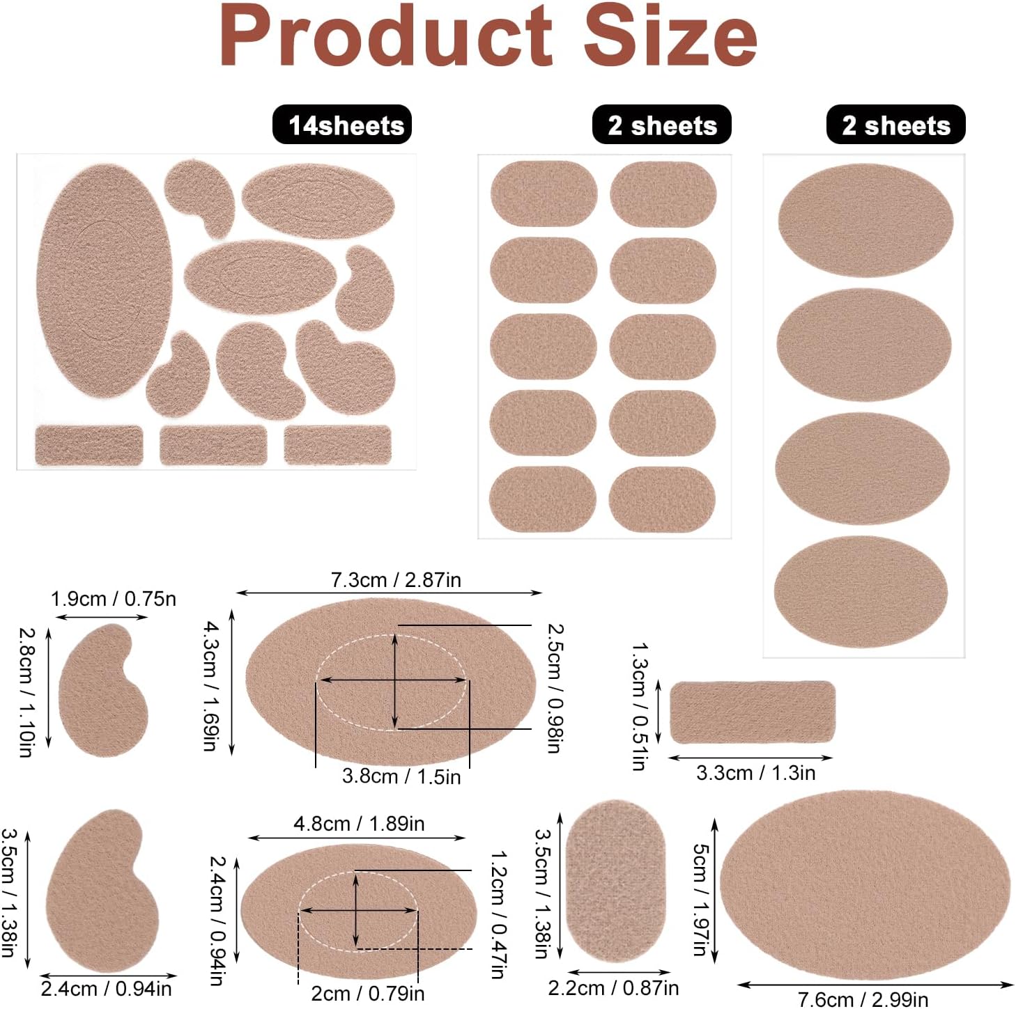 18 Sheets Moleskin Adhesive Pads, Multi-Shaped & Oblate & Oval Moleskin Tapes, Anti-Wear Moleskin Strips Prevention Pads Mole Skin Patch for Feet Heels