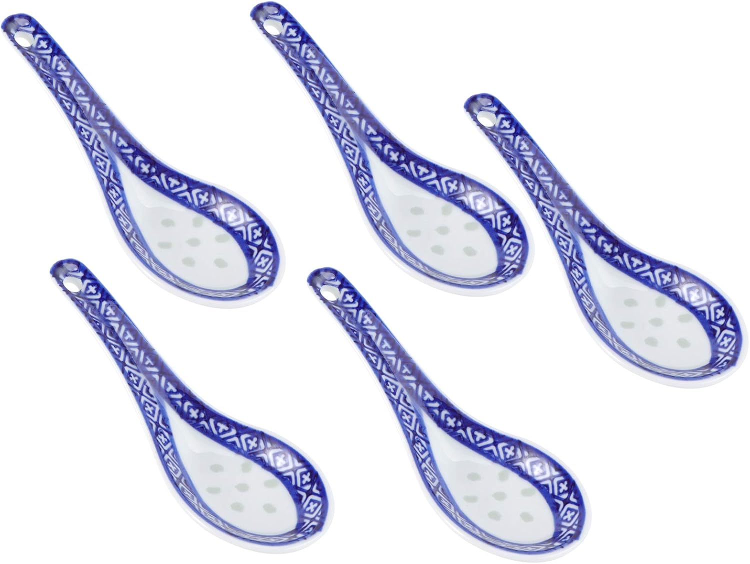 Chinese Soup Spoons,Ramen Spoon,5PCS Ceramic Soup Spoon Japanese Chinese Wonton Soba Rice Pho Ramen Noodle Soup Spoons for Home Restaurant