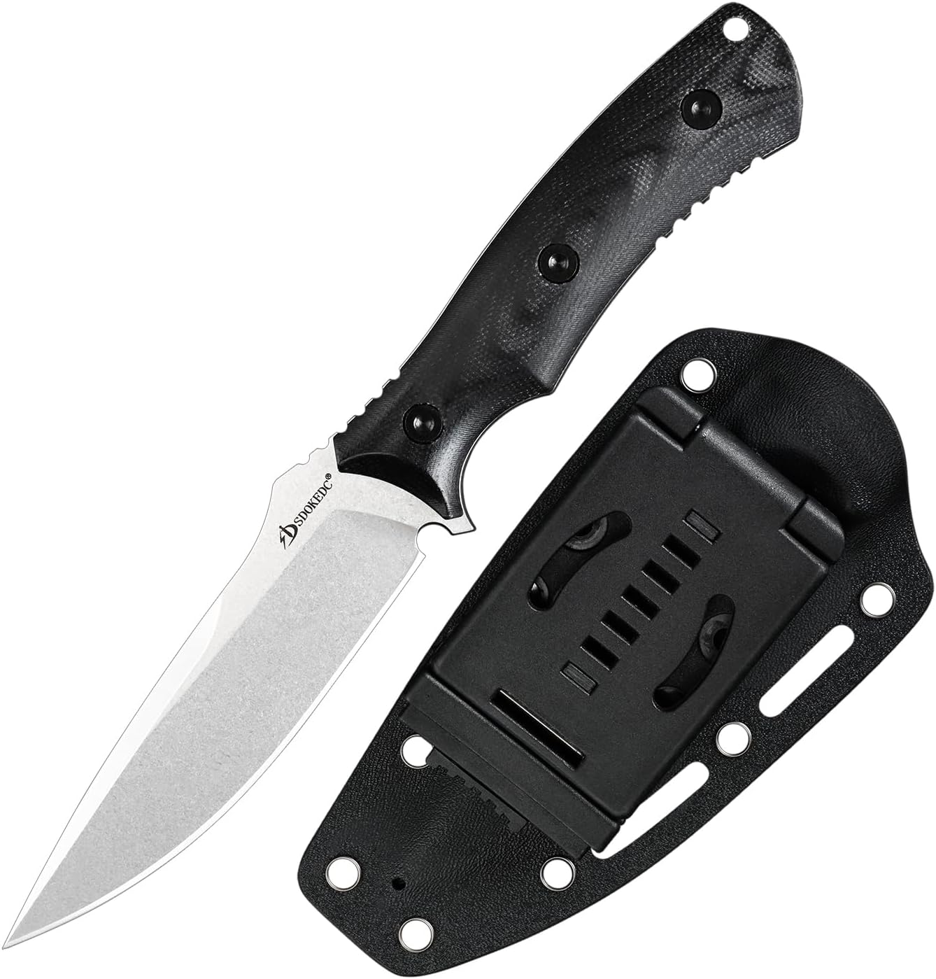 DC53 Steel Fixed Blade Knife With Sheath Micarta Handle Knives for EDC Outdoor Camping Survival Hunting (White/Black)