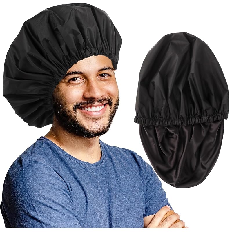 Shower Cap for Men Women Reusable Waterproof Bath Cap for Long Hair Braids