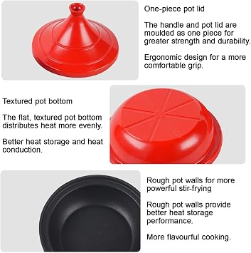 Enamelled Cast Iron Tagine Pot Moroccan for Simmering Stews Casseroles Tajine with Conical Lid Waterless Tangine for Gas Cooktops(24cm,Black-A)