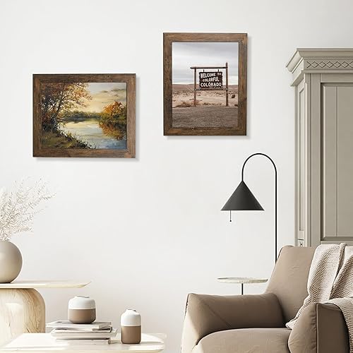 Miniatura 8 de Golden State Art, Portarretratos de 11 x 14 pulgadas, estilo de grano de madera campestre, moldeado amplio, ganchos traseros para exhibición de