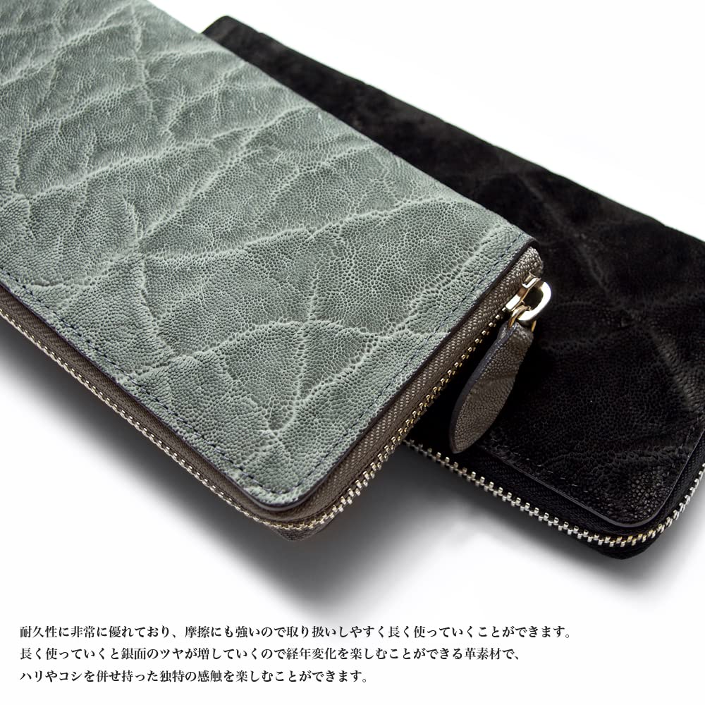 ■新品　送料込み■本エレファントレザー　シンプル　ラウンドロングウォレット　灰 財布 レディース 長財布 メンズ エレファント 象革 限定モデル