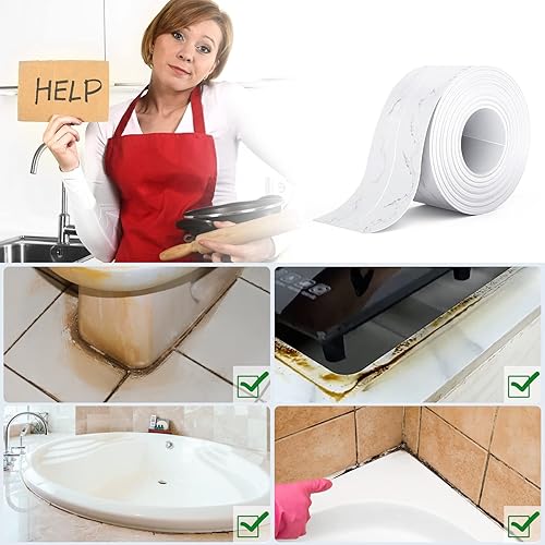 Miniatura 2 de 2 cintas de calafateo blancas para baño y cocina, tiras de calafateo para baño, impermeables, tiras de calafateo autoadhesivas para la parte