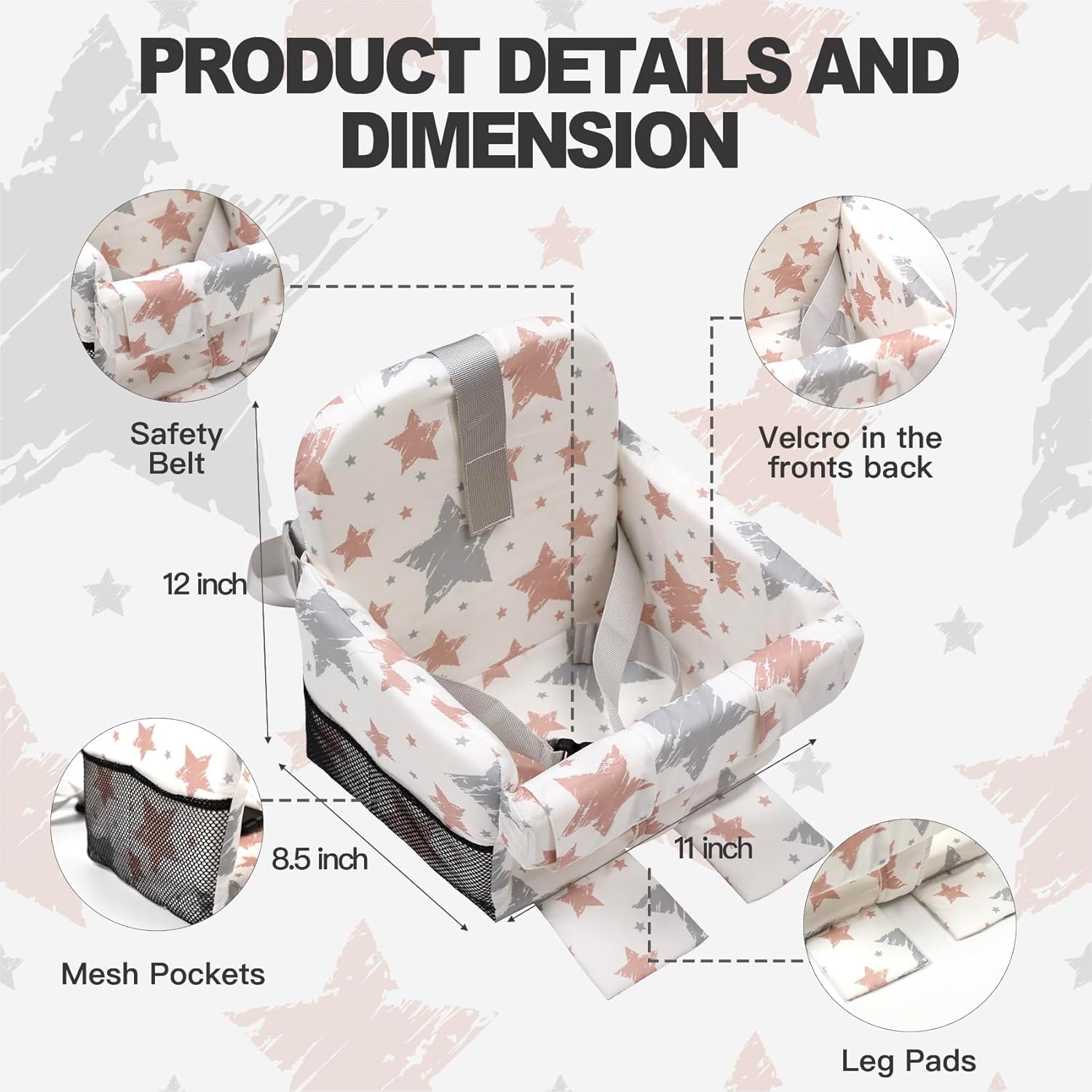 Padded Shopping Cart Cover for Baby Boy & Girl, High Chair Cover for Restaurant Seat, Machine Washable Infant Toddler Buggy Seat Cover,Compatible with High Back Full Bucket Swing(Star)