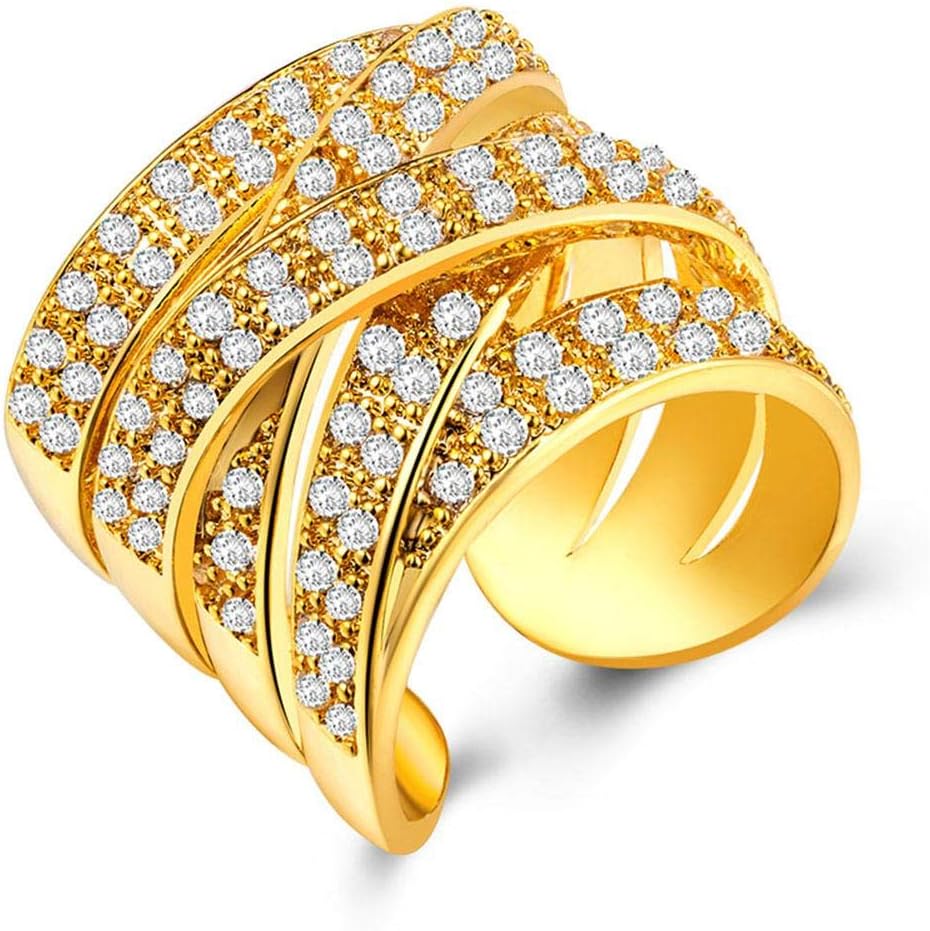 CHARHODENGold plated AAA Cubic Zirconia Overlapping Open Highway Ring, Size 7