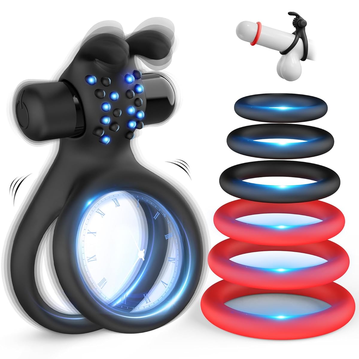 コックリング ペニス【7点セット+ダブルリング+集中激震＋イボ付き＋伸縮性＆装着感＋男女兼用】あだるとグッズ 男性 大人のおもちゃ カップル向け おなにーグッズ男性用 おとなのおもちゃ 人気男性向け バイブ 女性用 クリトリス 潮吹き ローター アダルトグッズ 亀頭バイブ ぺにす 静音 シリコン製 日本語説明書付き