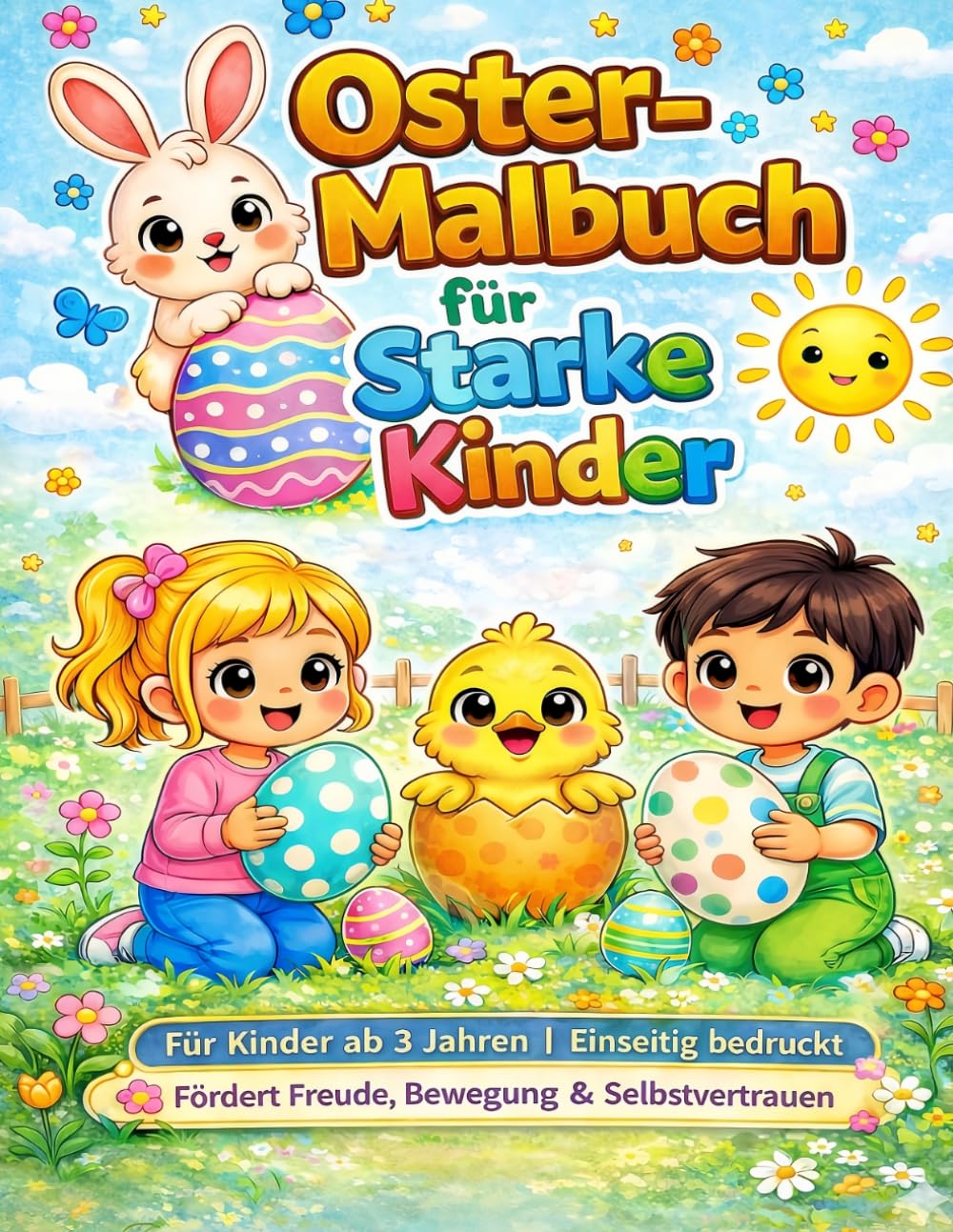 Fröhliches Oster-Malbuch für starke Kinder ab 3 Jahren: Für Kinder ab 3 Jahren | Einseitig bedruckt | Fördert Freude, Bewegung & Selbstvertrauen