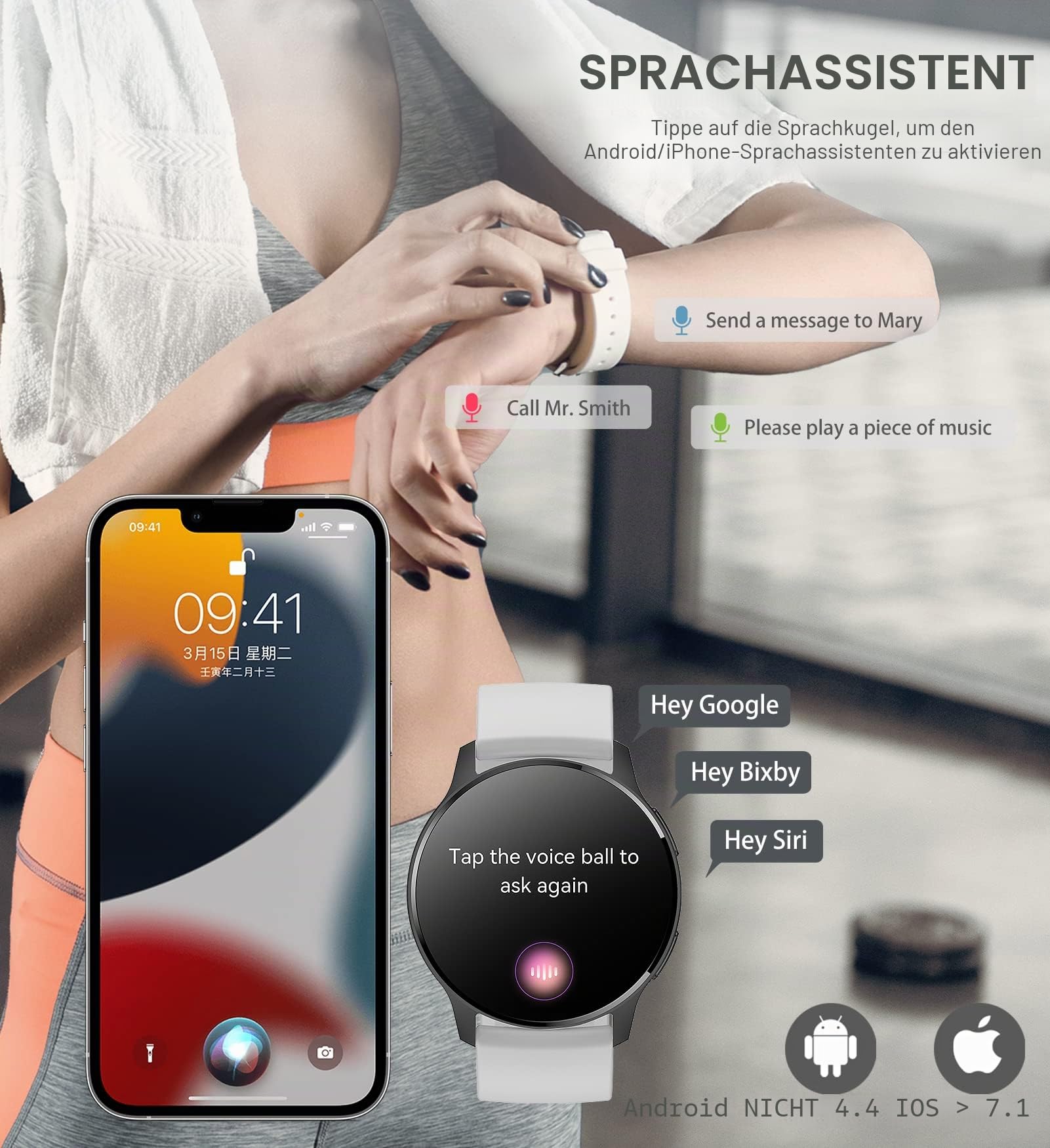 Iaret Smartwatch Damen Herren mit Telefonfunktion, 1.32 Zoll HD Voll Touchscreen, Smartwatch mit SpO2 Pulsuhr Menstruationszyklus Schlafmonitor Schrittzähler Kalorien