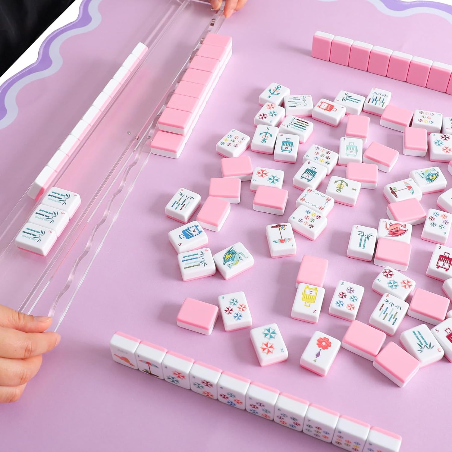 160 Pink Engraved American Mahjong Game Set with Carrying Bag and Accessories, 1.2’’ Mahjong Tile Set