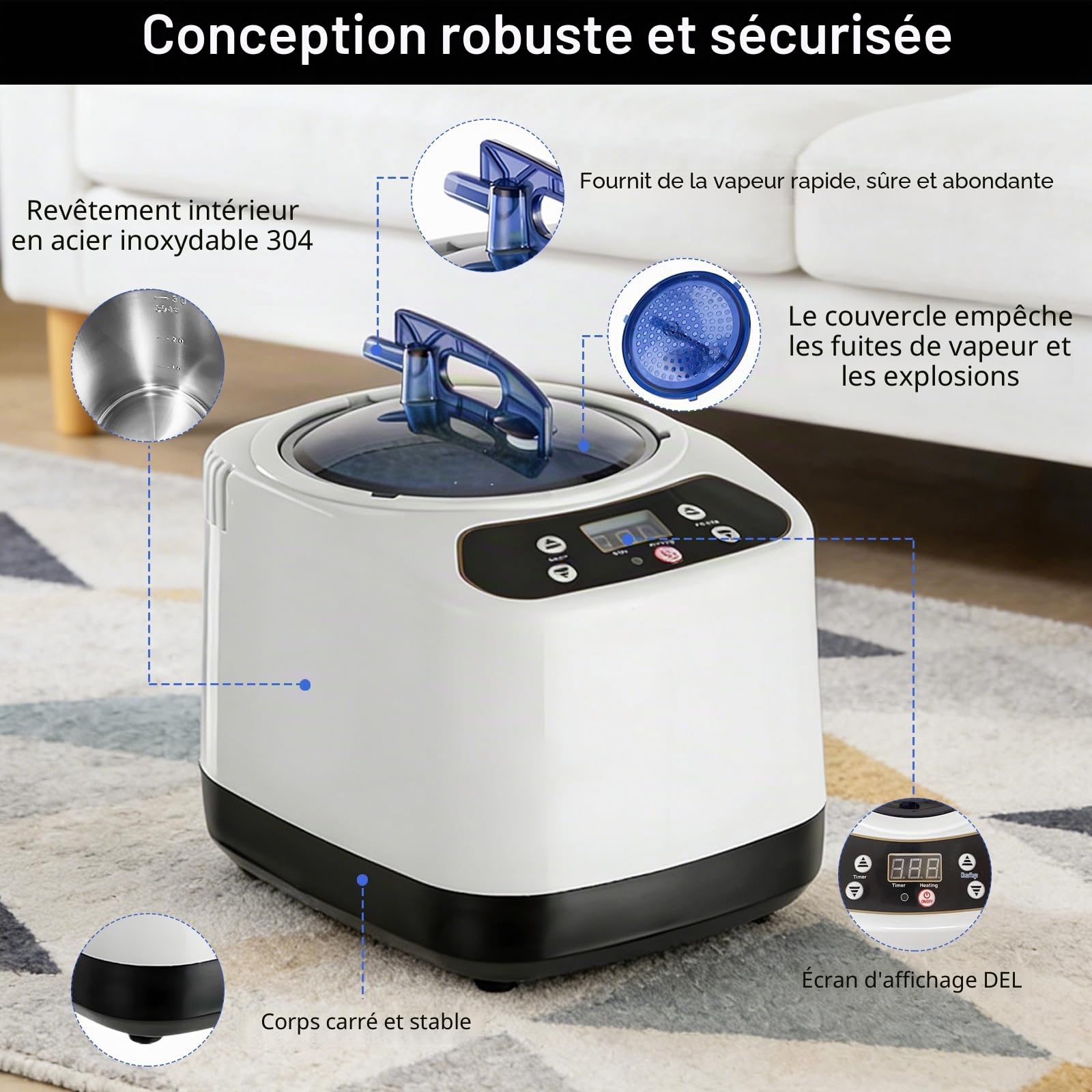 Générateur de Vapeur pour Sauna, 1200W Portatif Générateur de Vapeur avec Télécommande, 3L Sauna Générateur de Inoxydable de Machine de Fumigation pour Détoxifier le Corps