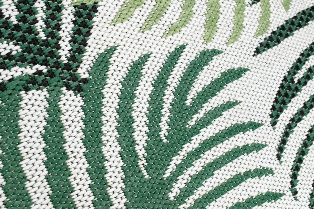 Teppich-Traum In- & Outdoor Teppich Sisal Optik Balkon Küche Wohnzimmer Terrasse Palmenzweige in grün auf sandfarbe Größe 200x280 cm