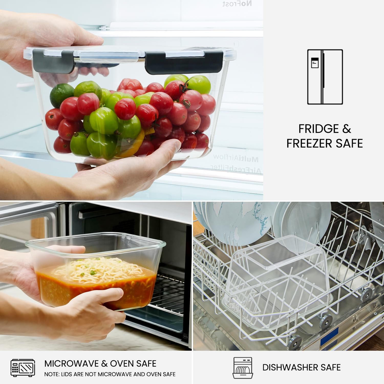 Große Vorratsdosen aus Glas mit Deckel, 2,5 l, luftdicht, für Drehspieß, Huhn, Wassermelone, Mahlzeitvorbereitung, BPA-frei, gefriergeeignet, spülmaschinenfest, ofenfest, 2 Stück