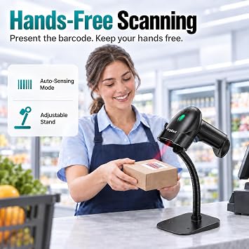Bluetooth Barcode Scanner, 1D 2D Wireless Reader Scanner with Stand