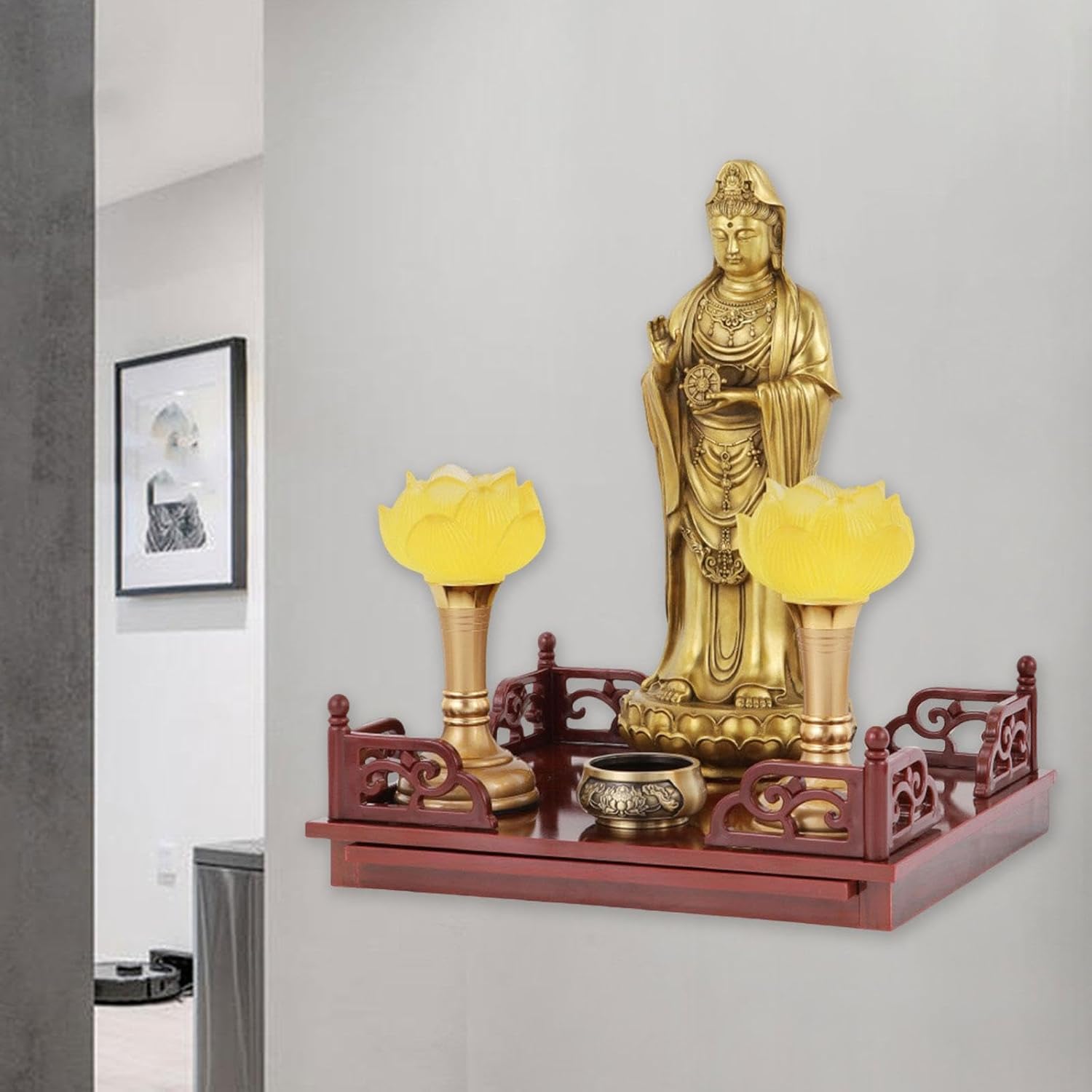Buddha Statue Stand Display Stand Figurine Feng Shui Household with Telescopic Pull Board Home Temple Home Decor Buddha Altar, M