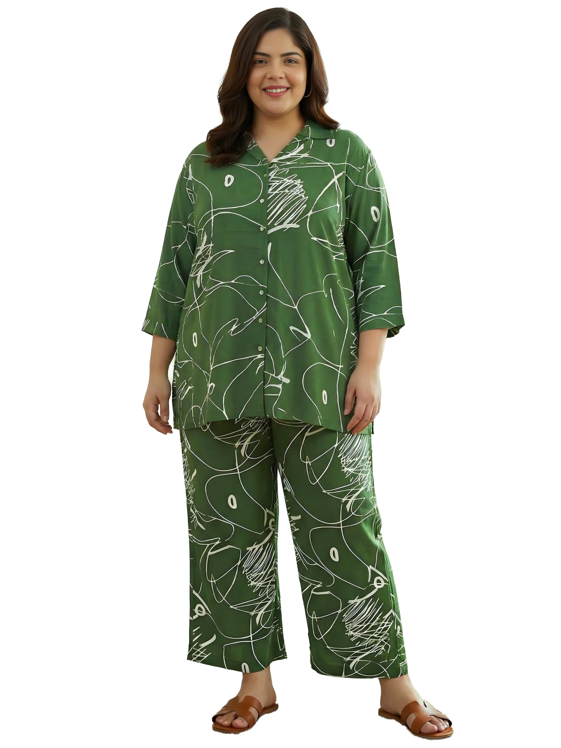 indietoga plus size Indietoga Women Scribble Print Rayon Shirt and Pyjamas Nightsuit (XL to 7XL)-picture-47