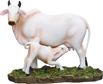 Sri Krishna Culture Polyresin And Marble Cow And Calf Idol, 9 x 4.5 x 7 Inches, Multicolour, 1 Piece