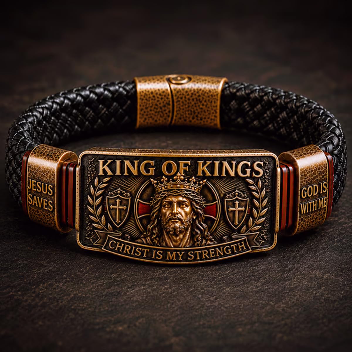 Bransoletka King of Kings Faith – regulowana chrześcijańska opaska na rękę, 'Jesus Saves Cross Cuff Bangle', inspirująca biżuteria religijna dla męża, taty, syna, Chrystus jest moją siłą