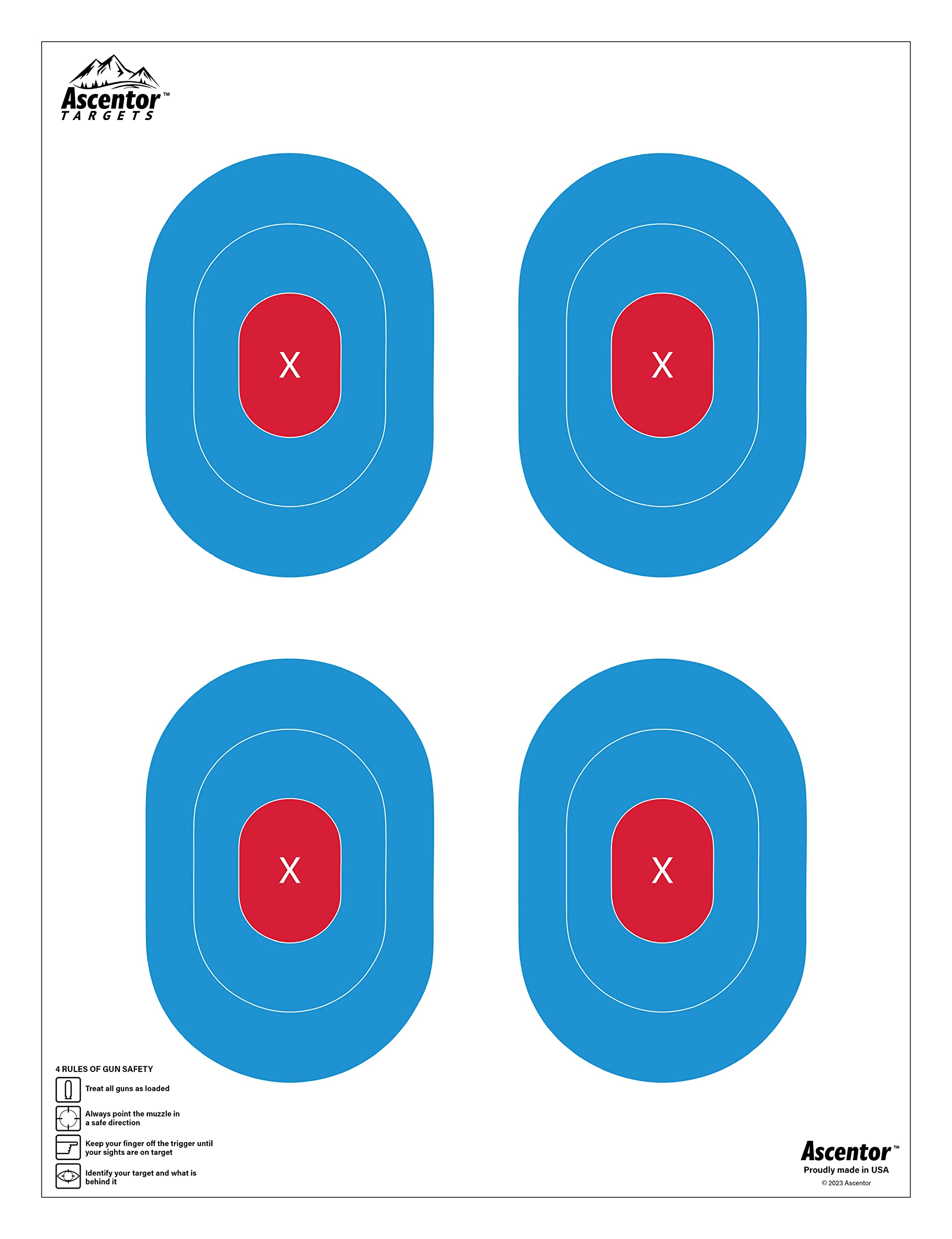 Ascentor Proficient Shooting Target - 4 Zone - Large Size 18 x 24 - Pack of 25 - Blue