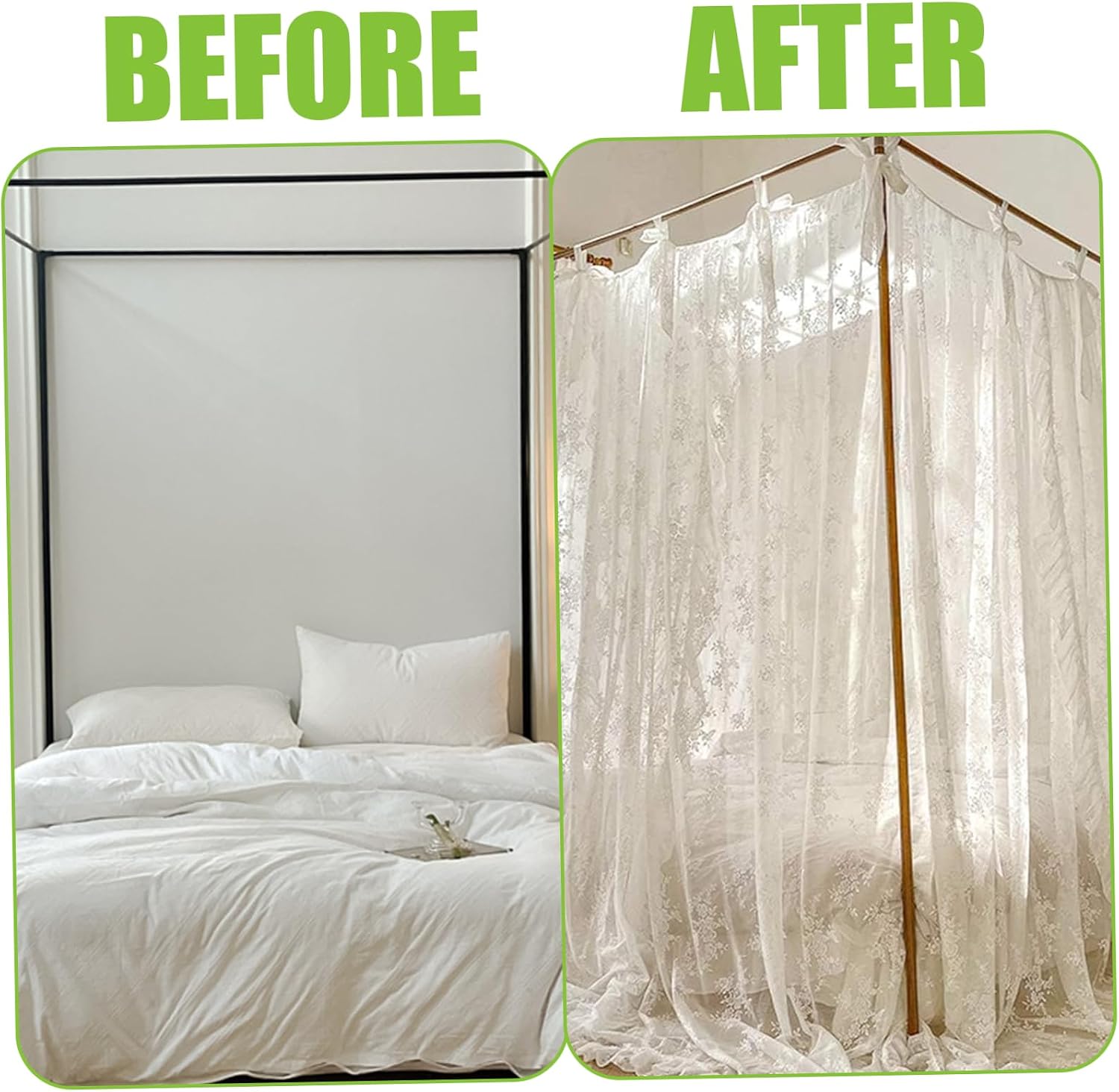 Bed Canopies & Drapes, Canopy Bed Curtains, Three-Opening Lace Princess Canopy, 4 Corner Post Hanging Curtains with Ties Fit 4.92ft