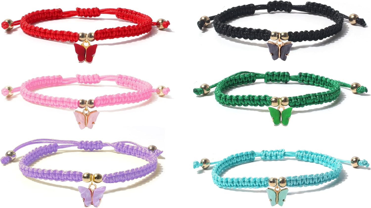 COLORFUL BLING Handmade Braided Butterfly Bracelets Adjustable BFF Friend Beaded String Strand Bracelets Birthday Party Friendship Jewelry Gift for Women