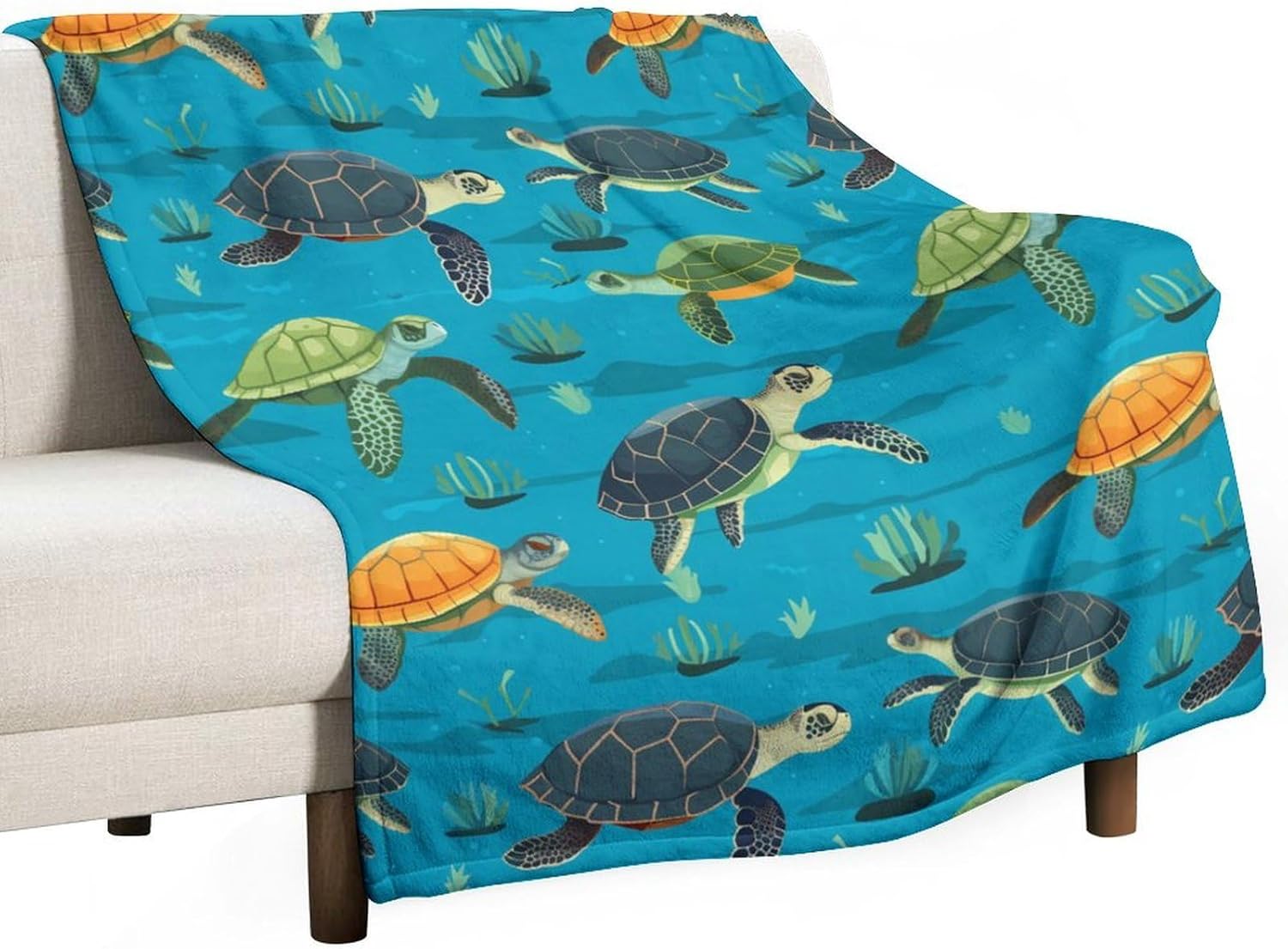 Sea Turtles Pattern Funny Throw Blanket Soft All Season Blankets Warm for Couch Sofa Bed Decor 50"x60"