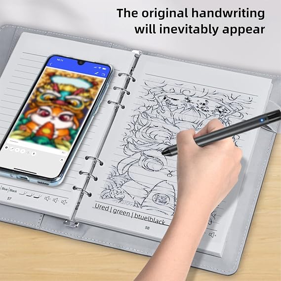 Bewinner Smart Pen and Notebook, Digital Notebook Sync Set with AI Drawing, for Real Time Synchronous Silk Notebooks with Smart Pen (Linen Pattern Blue)