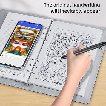 Bewinner Smart Pen and Notebook, Digital Notebook Sync Set with AI Drawing, for Real Time Synchronous Silk Notebooks with Smart Pen (Linen Pattern Blue)