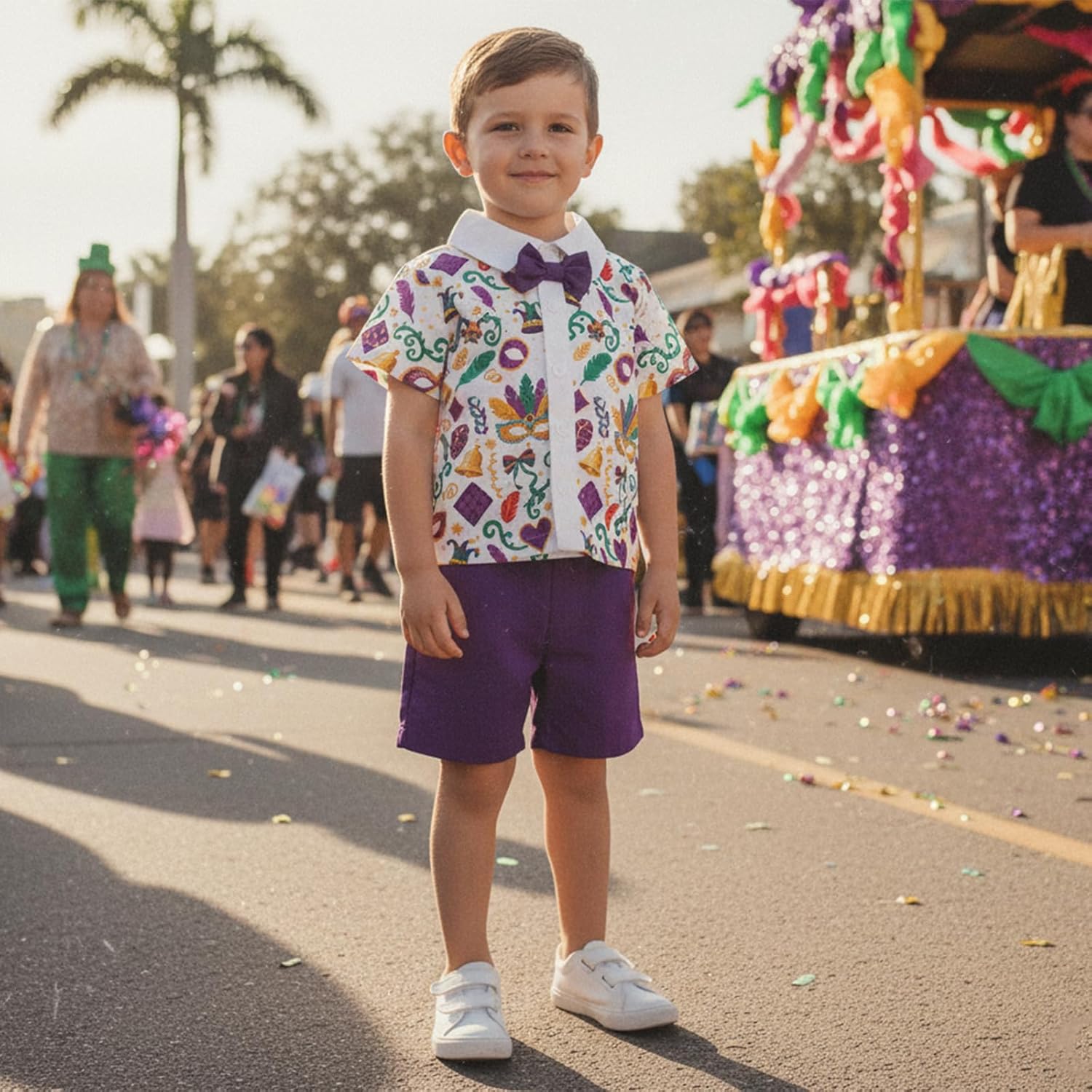 Purple Outfit For Kids Carnival Toddler Boy Clothes Short Sleeve Gentleman Bowtie Shirt And Shorts Suits Set - Image 3