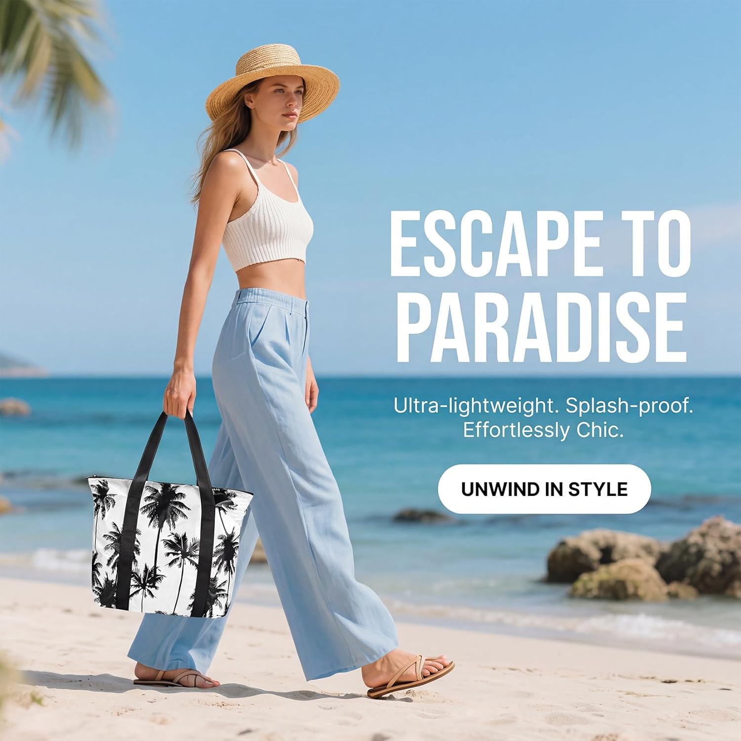 GRQ Large Hawaiian Beach Tote | Lightweight Water-Resistant | Expandable Zip | Your Style, Smart Value