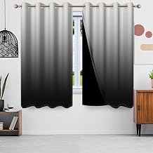 Black Curtains for Bedroom Thermal Insulated Window Treatment Panels Room Darkening Blackout Drapes for Living Room Bedroom Draperies Black and Greyish White, 84" L x 42" W