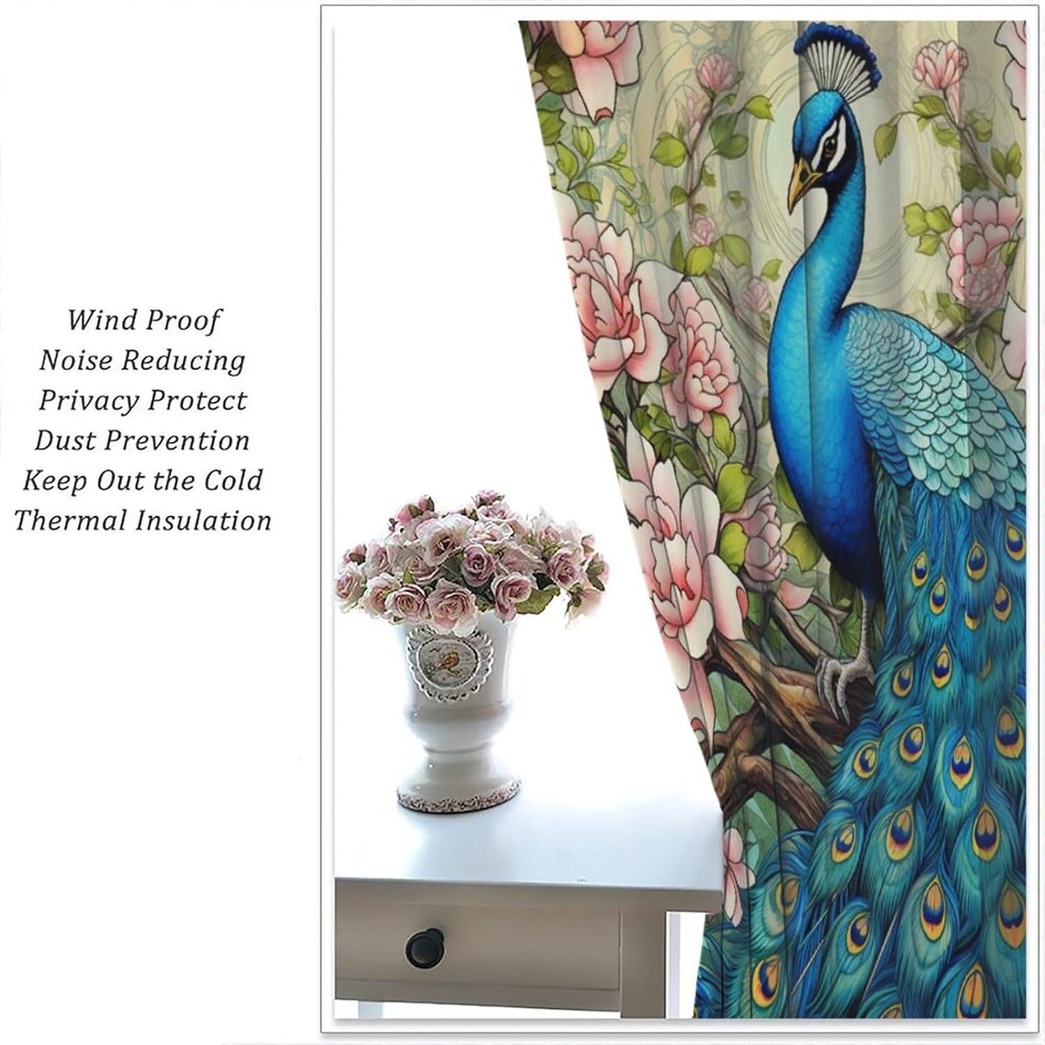 ピーコックカーテン、ヴィンテージフラワーエレガントなホームデコレープ、ベッドルーム、リビングルーム、ロッドポケットウィンドウトリート