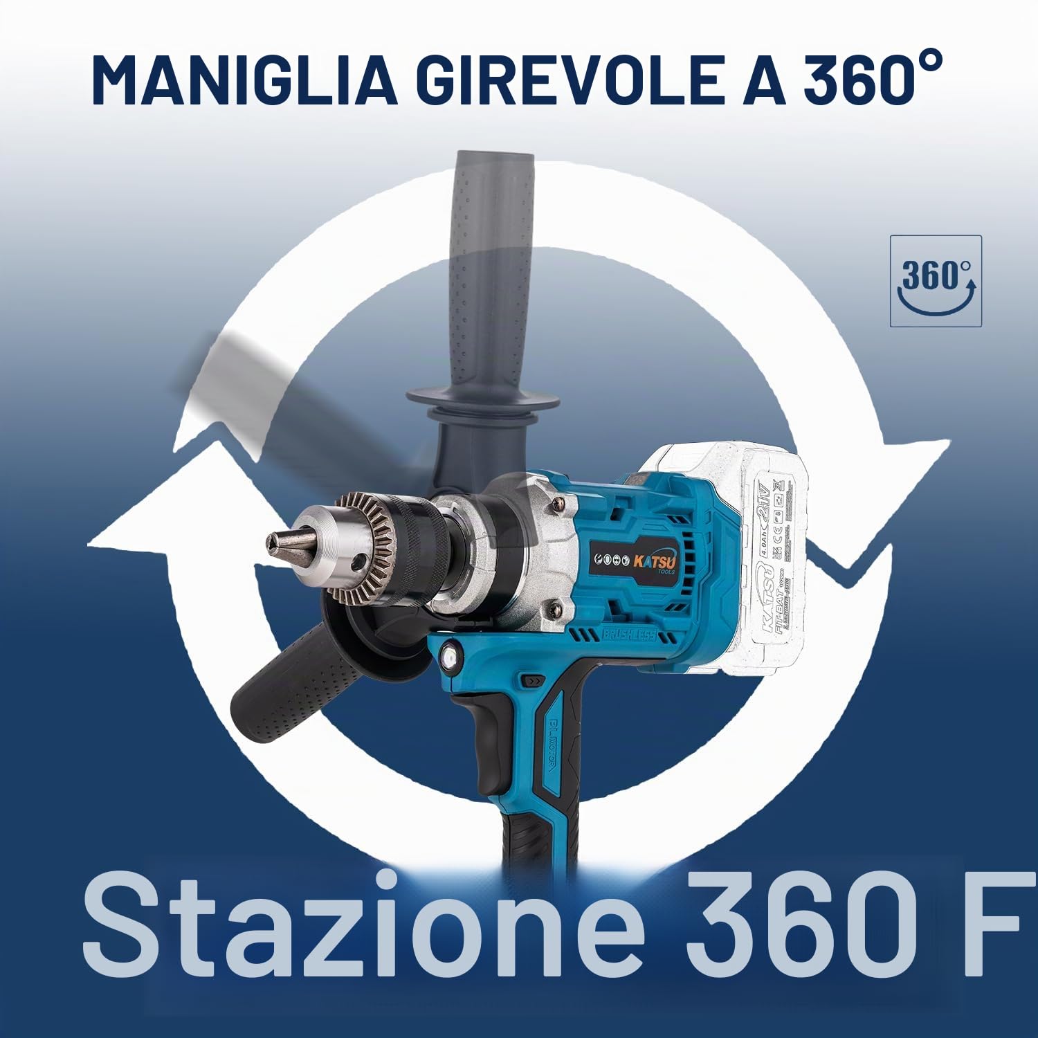 Katsu FIT-BAT - Trapano per miscelazione di malta cementizia senza spazzole senza fili, 21 V, mandrino da 16 mm, velocità continua, cambio a 2 marce, miscelatore portatile per intonaco, trapano a foro