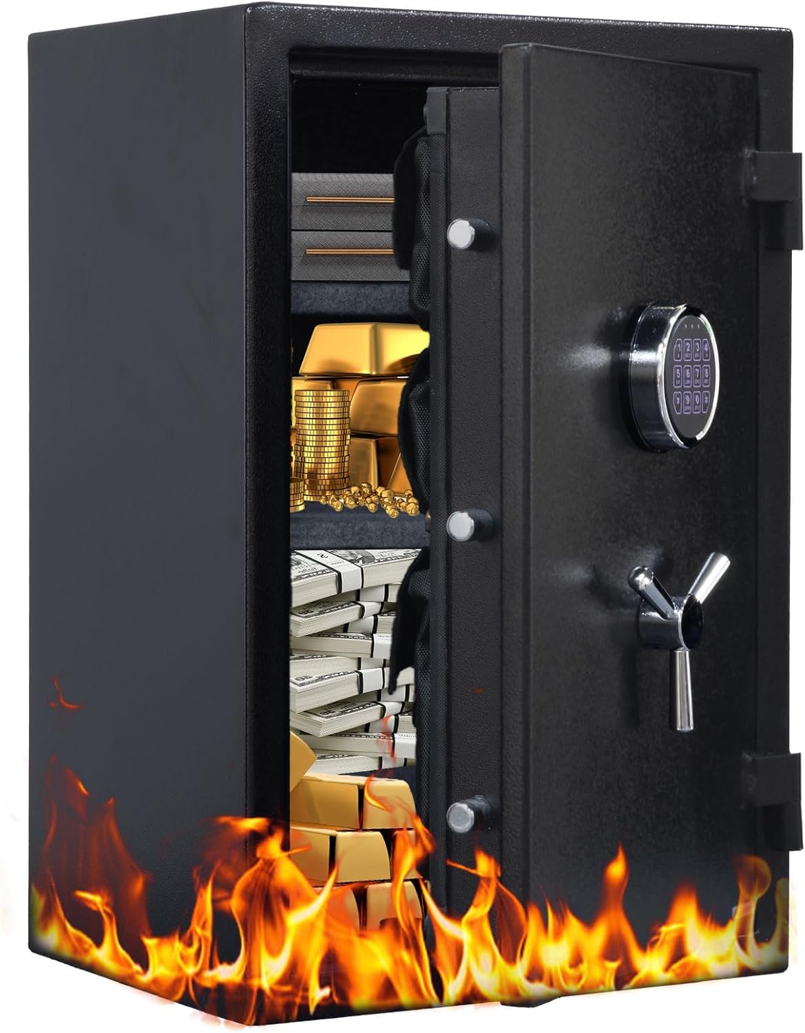 Fireproof Safe with Programmable Electronic Keypad, Home Safe with Removable Shelf, Fire Proof safe for Home Documents, 26"H × 17"W × 14"D(Black)