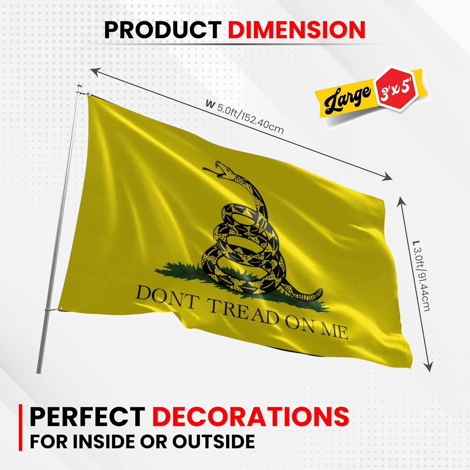 Don't Tread On Me Flag - Durable and Weather Resistant Patriotic Flags, Vibrant Color USA Banner, 3x5 Indoor And Outdoor Flag