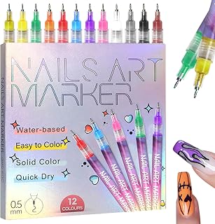 12 Colors Nail Art Pens Set, 0.5 MM Quick Dry Nail Art Markers Acrylic Paint Pens Kit for Graffiti Dotting Drawing Painting Nail Point, Nail Art Design Decoration Nail DIY Polish Pens