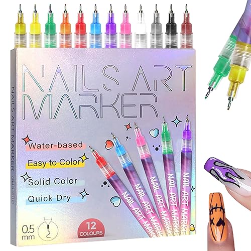 Juego de 12 bolígrafos para arte de uñas, 0.020 in, de secado rápido, marcadores de pintura acrílica, para pintar, dibujar, pintar, puntos de uñas,