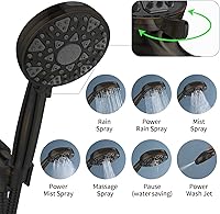 Vista 2 de Shower Head With Handheld 7 Settings High Pressure, Built-in Power Wash, 5" High Powerful Hand Held Rain Showerhead with Stainless Steel Hose and