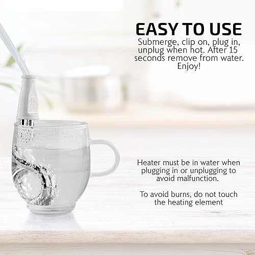 Miniatura 4 de OVENTE Calentador de agua eléctrico de inmersión (paquete de 2), mini caldera instantánea sumergible de 300 W para café y té, portátil, ligero y