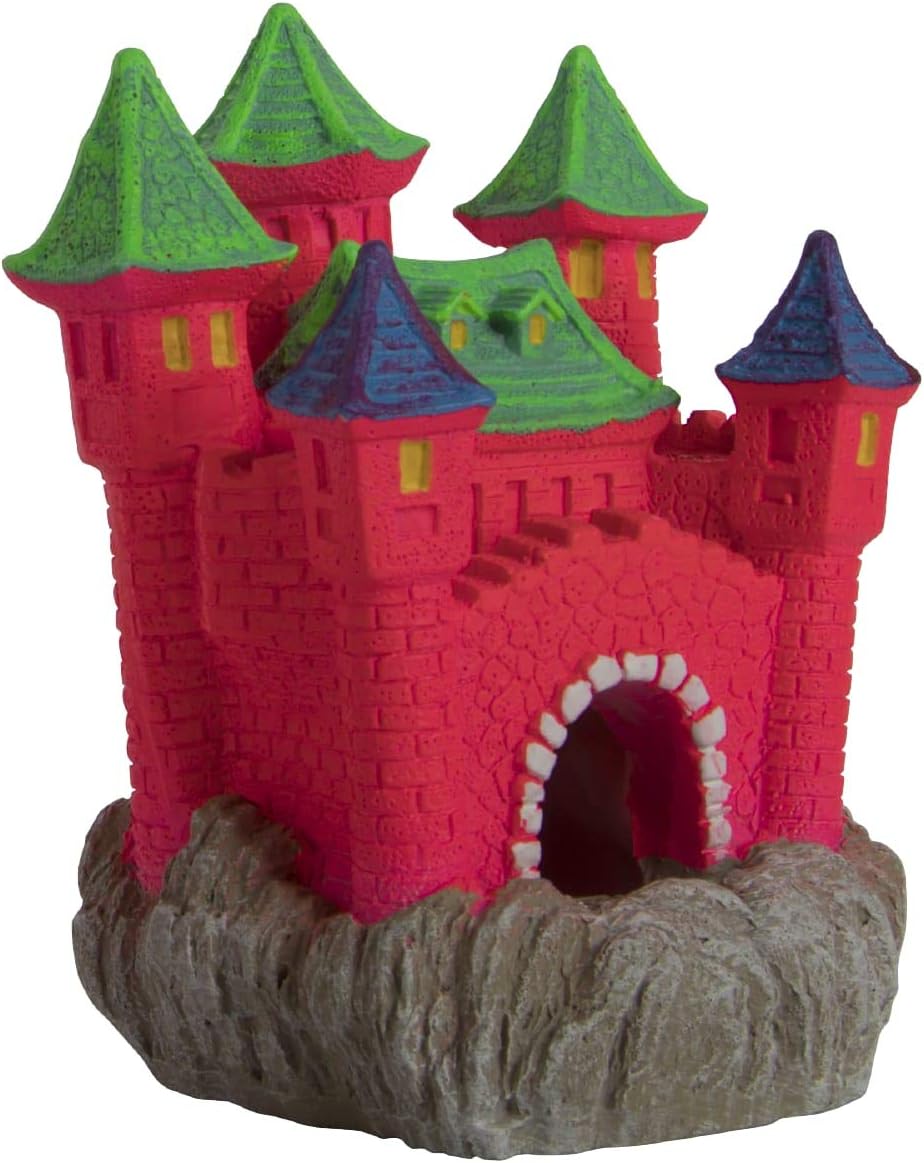 GloFish Castle Ornament, Large, Colorful Aquarium Decor, Hideaway for Fish (78016), 3 x 3.25 x 4.25 inches