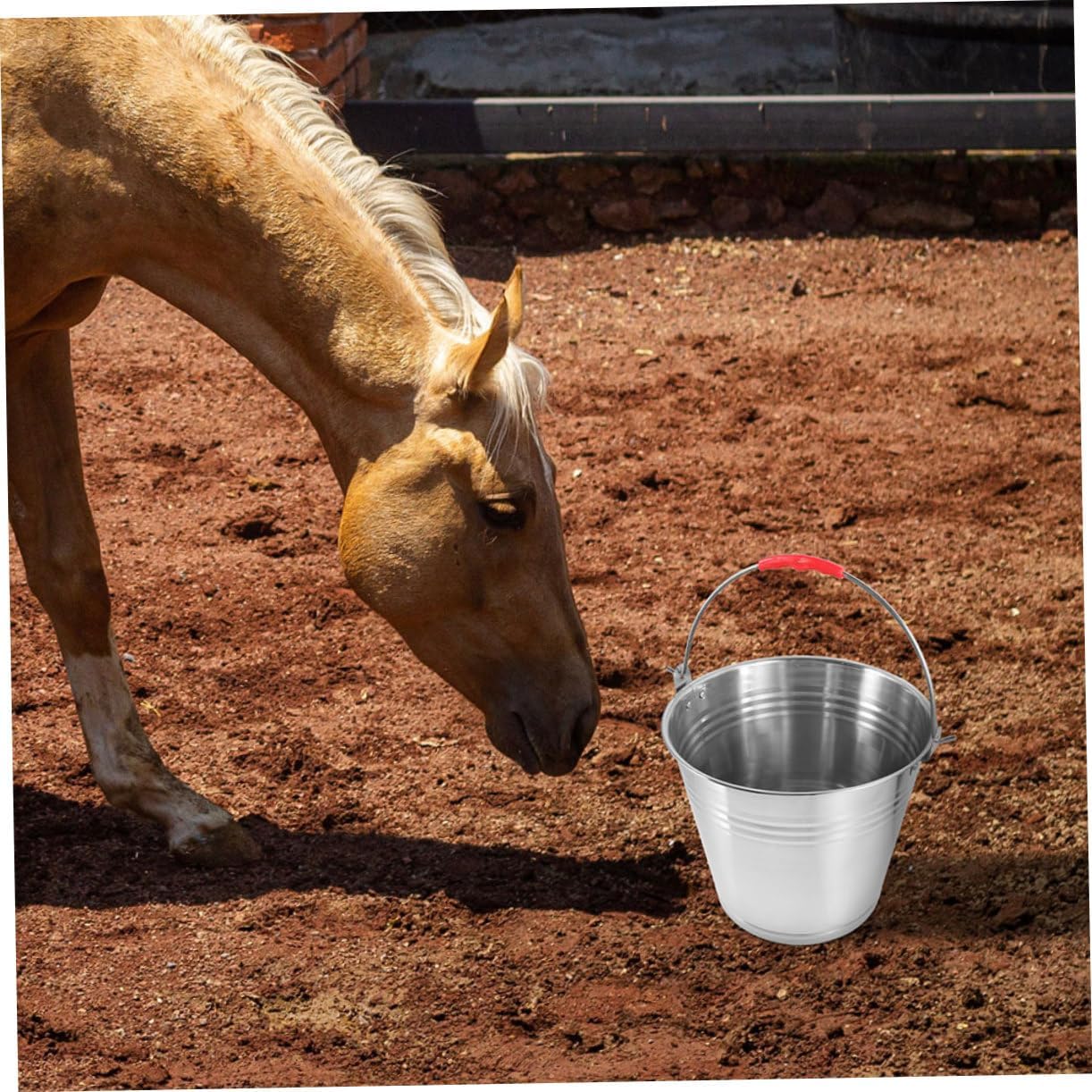 Horse Farm Feeder Stainless Steel Handle Bucket Watering Straps for Foal Horse