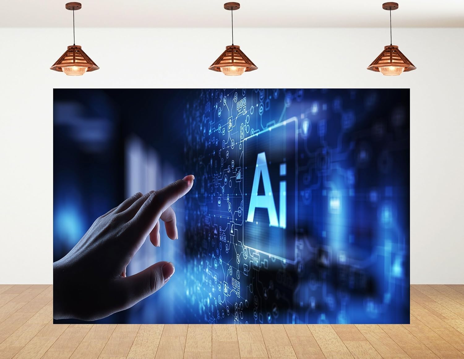 5x3ft Artificial Intelligence AI Touchscreen Interface Backdrop with Digital Network and Futuristic Tech Photography Background for Birthday Party Decorations Banner Photo Studio Props